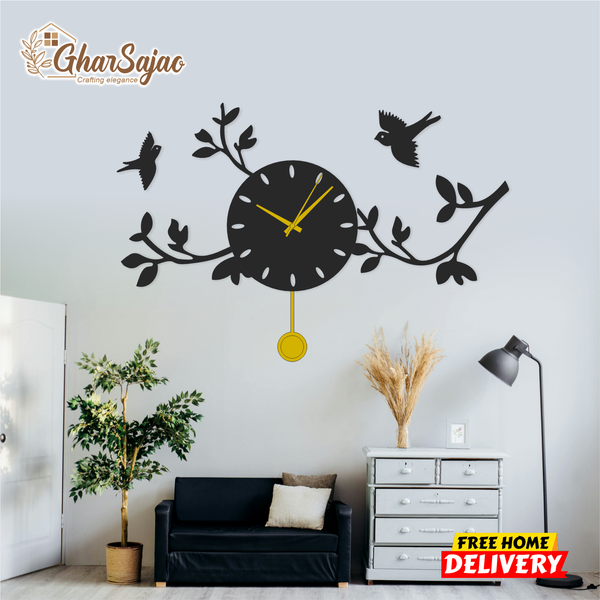 Birds On Branches Pendulum Wall Clock