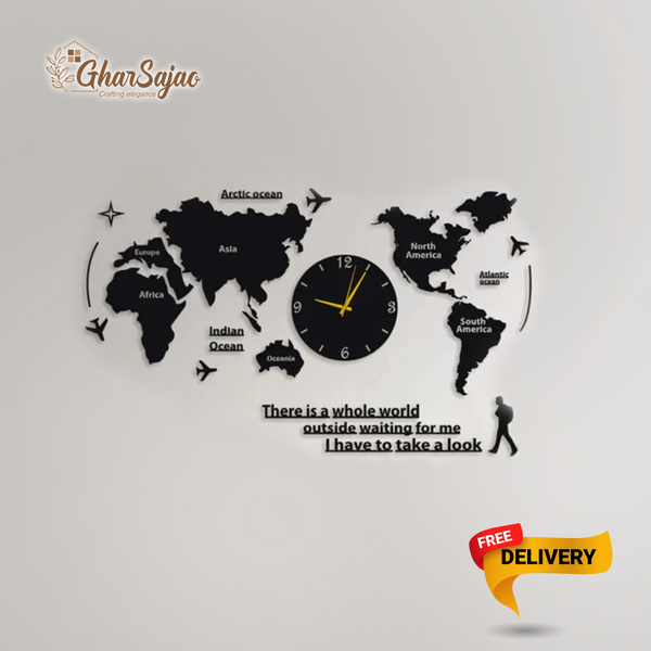 World Map Wooden Wall Clock
